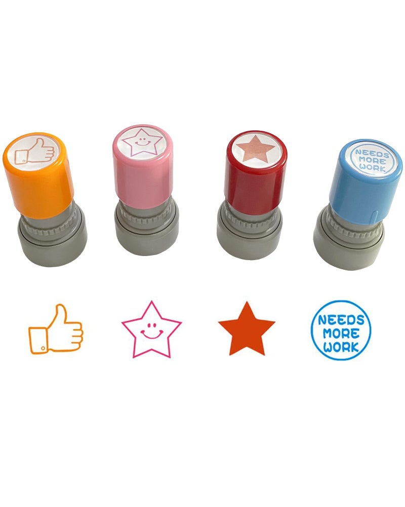BOYIDEW Pack of 4 Sorted Teacher Stamp BOYIDEW Self-Inking Rubber Stamps Pre-Inked Review Photosensitive Star Stamps for Teachers Education Grading - Image 1